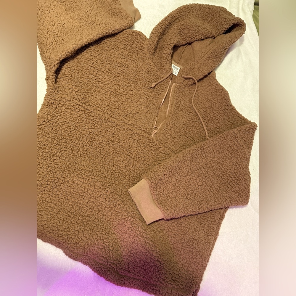 Fluffy warm comfy pink hooded shirt